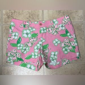 Lilly Pulitzer Sz 10 Callahan Butterfly Print Shorts Pink Green 100% Cotton nwot